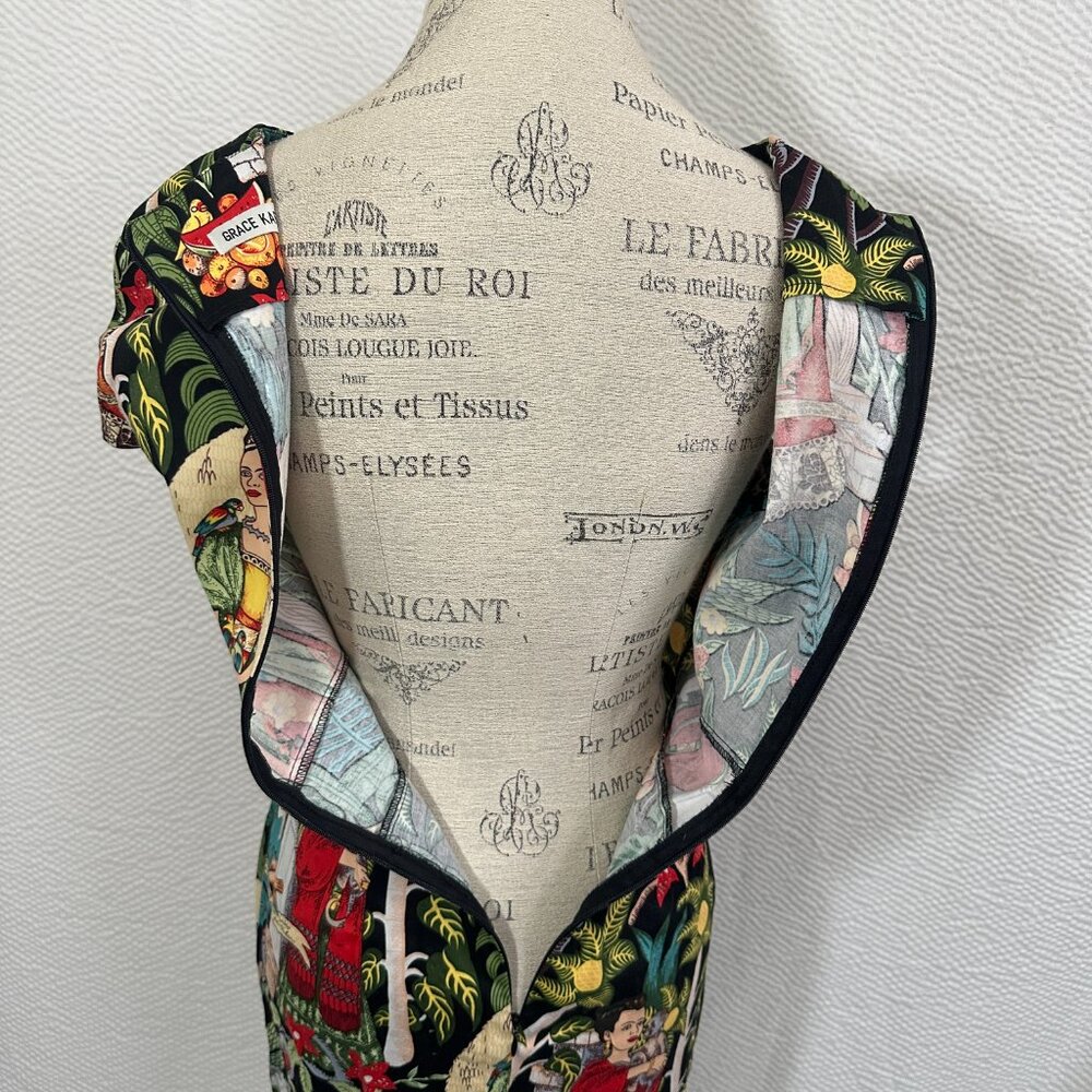 GRACE KARIN Frida Kahlo 50s Styled Cap Sleeve Pencil Wiggle Sweetheart Dress M - Picture 10 of 12
